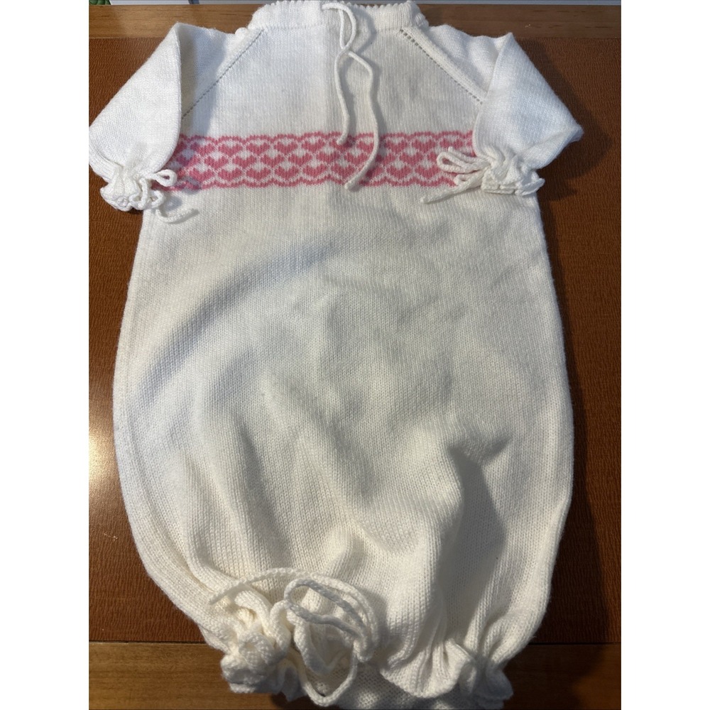 Vtg Baby Gown Sleep Sack Heart Fair Isle Infant 0-3 Months